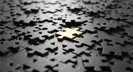 Golden jigsaw puzzle piece standing out from the crowd of black ones