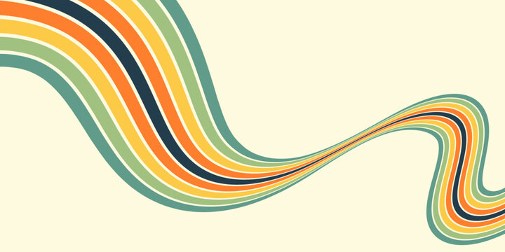 Abstract background of rainbow groovy Wavy Line design in 1970s Hippie Retro style. Vector pattern ready to use for cloth, textile, wrap and other.