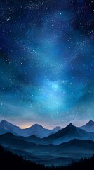 Starry Night Sky Over Mountain Range with Bright Milky Way in Clear Atmosphere