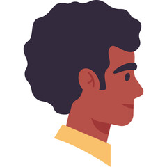 Profile of a Dark Skinned Man with Dark Curly Hair Wearing a Yellow Shirt and White Collar Against a Transparent Background