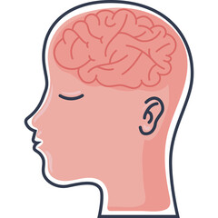 Profile of a Pink Head Silhouette Revealing a Pixelated Brain Inside with Closed Eyes and Detailed Ear Against a Transparent Background