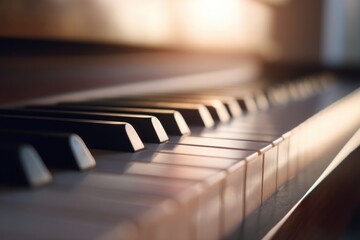 Shimmering sunlight cascades over piano keys, highlighting elega