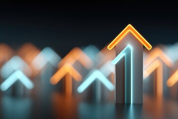 Dynamic upward arrows illuminated with neon colors convey growth