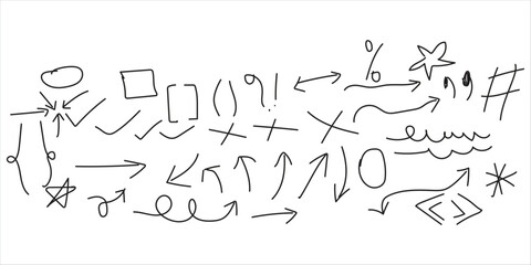 Hand Drawn Doodle Arrows and Symbols Vector | Sketch Arrow Elements Clipart