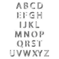 High-quality outline alphabet A–Z in a clean, minimal double-line font style