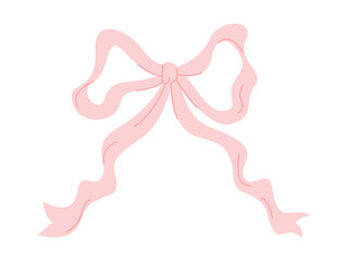 Pink bow Coquette, y2k aesthetic ribbon. Fashion Cute girlish bow, elegant accessory. Hand Drawn satin knot. Vector Illustration isolated