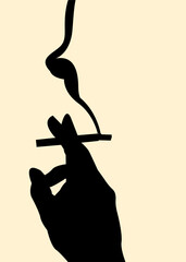 Silhouette of cigarette in finger concept design. sign of smoking area or warning. Vector illustration.