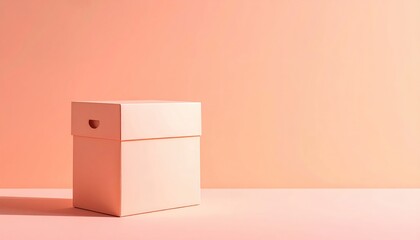 Peach box, lid on, centered on peach background