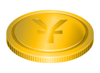 A gold coin with yuan currency symbol. Money illustration isolated on transparent.