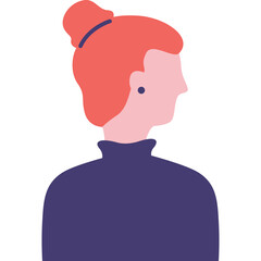 Profile Portrait of a Woman with Red Hair in a Blue Turtleneck Shirt Against a Transparent Background