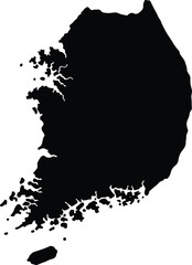 South Korea map silhouette, black vector outline, geographic shape icon, East Asia country graphic, isolated border illustration, cartography element