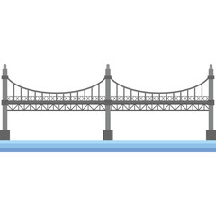Gray Suspension Bridge With Blue Water Below And White Background Isolated Digital Art Illustration Of An Engineering Structure