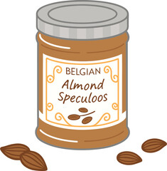 Jar of belgian almond speculoos with almonds isolated on