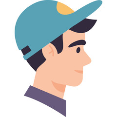 Profile Portrait of a Man Wearing a Teal Baseball Cap and Purple Shirt Against a Transparent Background