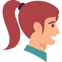 Profile Of A Smiling Woman With A Ponytail In A Teal Shirt And Red Hair Against A Transparent Background With Clean Features