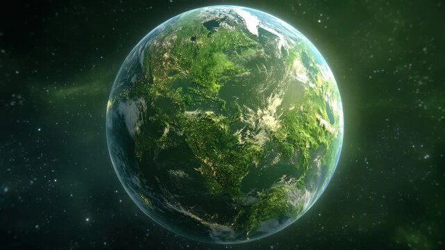 Celebrating Earth Day with a vibrant animation of a green planet showcasing environmental beauty and unity among people around the world - Powered by Adobe