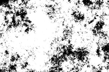 Heavy black and white grunge texture with rough blotches and distressed ink splatter effect isolated on transparent background