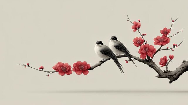 Tang Rhyme Chinese Style Birds and Flowers Beautiful Poetic Picture