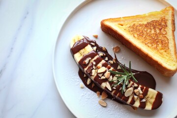 Decadent chocolate covered banana with toasted bread