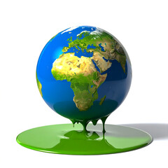 Green Liquid Melting Globe Depicting Environmental Decline for Eco Editorial and Web Design Use