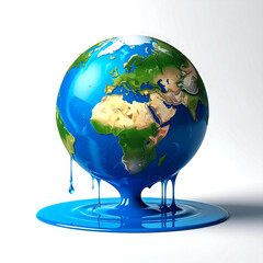 Melting Earth with Blue Drips Symbolizing Climate Crisis for Editorial and Environmental Campaigns
