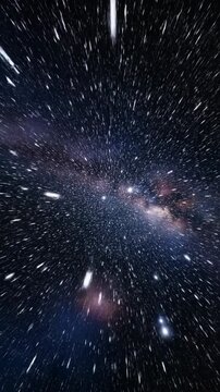 Cinematic view traveling quickly through a dense, infinite field of bright white stars in deep dark space creating a cosmic journey background space, commercial, fiction