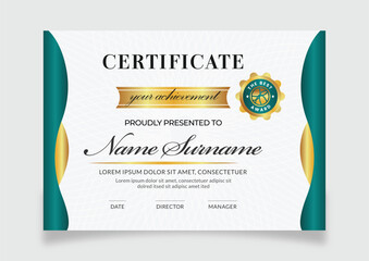 Elegant certificate template with gold and green accents isolated on white background