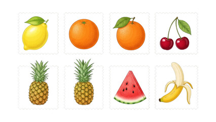 A colorful and vibrant illustrated collection of various fresh summer fruits