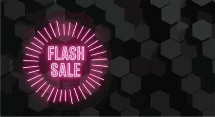 Vibrant Flash Sale Graphic with Neon Circle and Hexagonal Backdrop