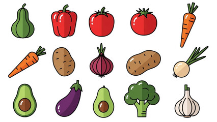 Set of colorful vegetable line icons for healthy eating and grocery concepts