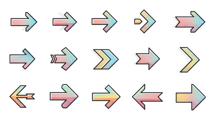 Set of Colorful Arrow Icons with Watercolor Effect for Navigation and Direction
