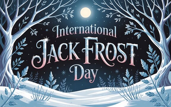 International jack frost day celebration in a winter forest night