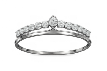 Princess tiara crown displaying diamonds on silver, symbolizing luxury, royalty, and celebration, transparent background