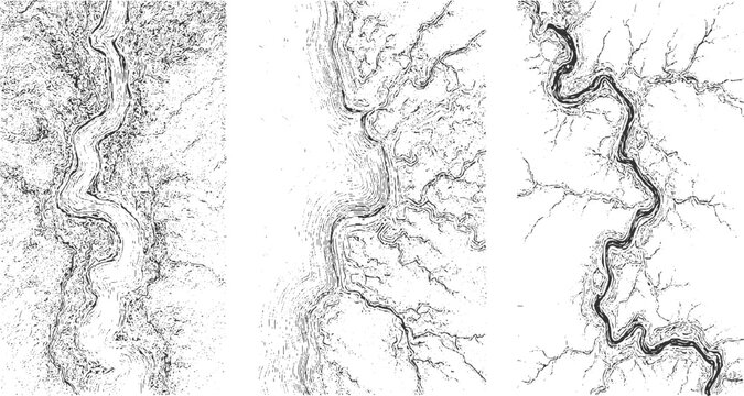 Black and white abstract topographic map style river network pattern vector