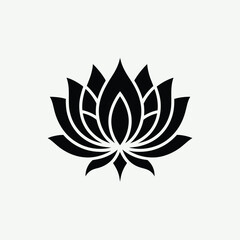 Stylized black lotus flower silhouette on white background