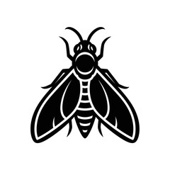 Stylized Black and White Fly Illustration with Detailed Wing Patterns.