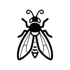 Detailed Black and White Illustration of a Flying Insect.