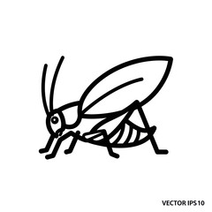 Simple line art illustration of a grasshopper insect.