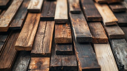 Texture and patterns of assorted wooden planks arranged in a random order indoors during daylight hours