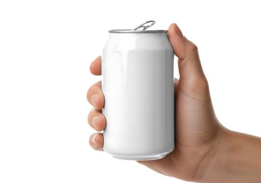 Hand holding a white beverage can with open tab image