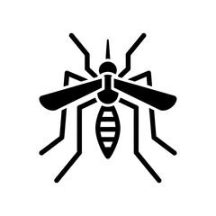Black Silhouette of a Mosquito Insect on a White Background.