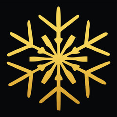 Radiant Gold Snowflake Vector Illustration - Ornamental Winter Design Isolated on Black Background: Festive Graphic for Seasonal Projects and Holiday-Themed Creations.