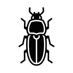Minimalist Black Beetle Icon on White Background.