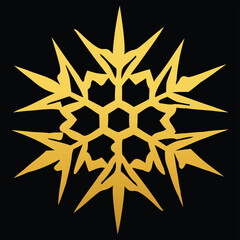 Hexagonal Snowflake Golden Graphic Element. Geometric Winter Decoration Festive Ornament, Intricate Design, New Year, Card Decorative, Motif Stylized Graphic Design.