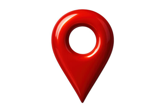Red glossy 3d location pin icon signifying destination, navigation, mapping, and a specific check-in point. Transparent background