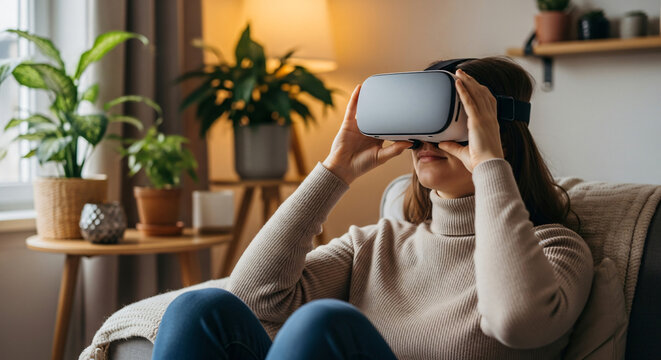 young woman using vr (virtual reality)