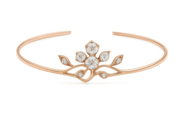 Rose gold diamond bracelet featuring a delicate floral leaf design, a luxurious open cuff bangle accessory a symbol of elegance