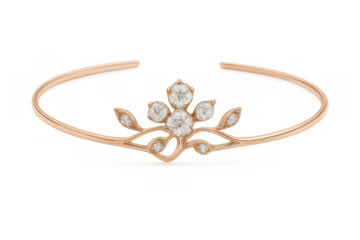 Rose gold diamond bracelet featuring a delicate floral leaf design, a luxurious open cuff bangle accessory a symbol of elegance