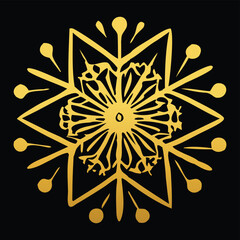 Decorative Golden Snowflake Star with Intricate Floral Details on a Black Background for Winter Graphic Projects and Seasonal Themes Vector Illustration.