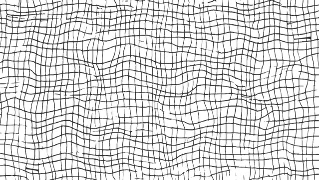 Abstract black grid pattern with irregular wavy lines on white background vector